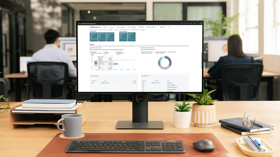 Non-profit worker looking at desktop with Dynamics 365 Business Central