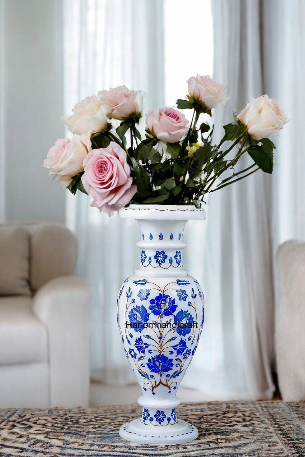White Marble Inlay Decor Flower Vase