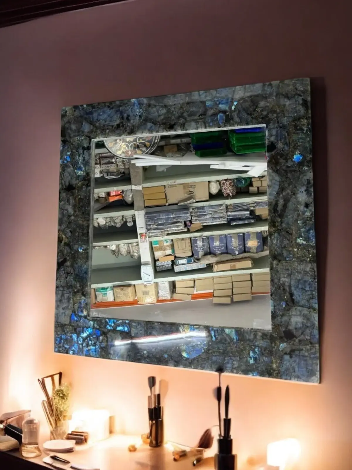 Labradorite Gemstone Wall Mirror