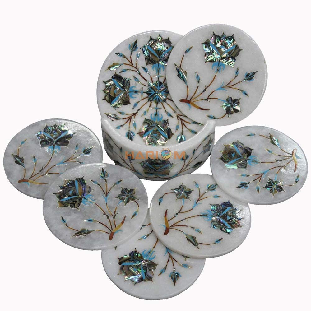 White Marble Drink Coaster Set