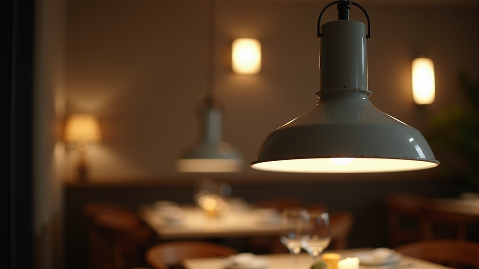Close-up view of a pendant light fixture illuminating a dining area