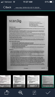 Camscanner screen shot showing Grayscale option