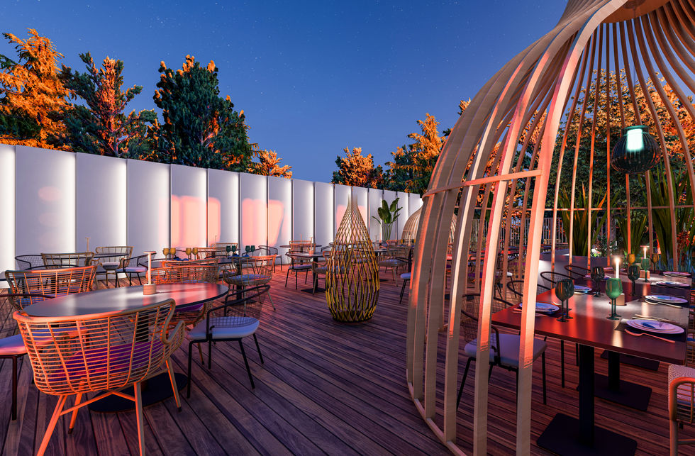 Vista del ristorante con struttura in legno 