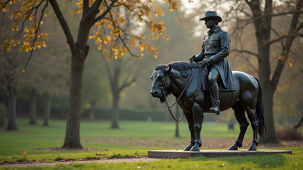 High angle view of a historical Buffalo Soldier statue in a park