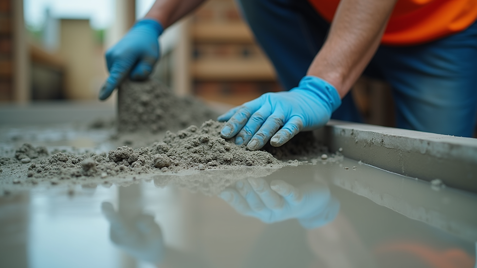 Close-up view of concrete slump test being performed on fresh concrete