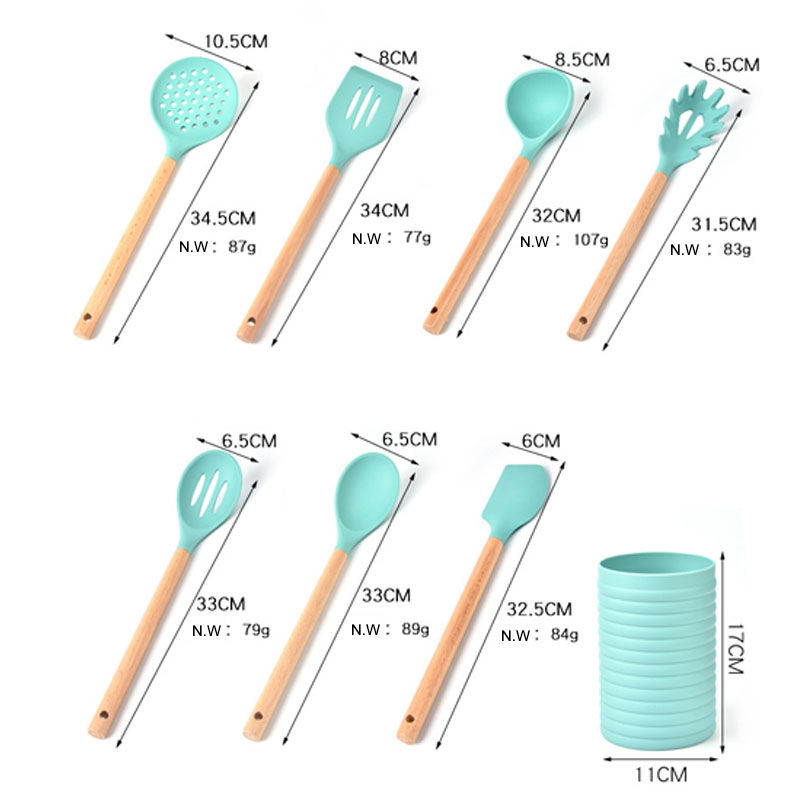 Thumbnail: UT-003 Set of 7pcs Utensils With Beech Wood Handle