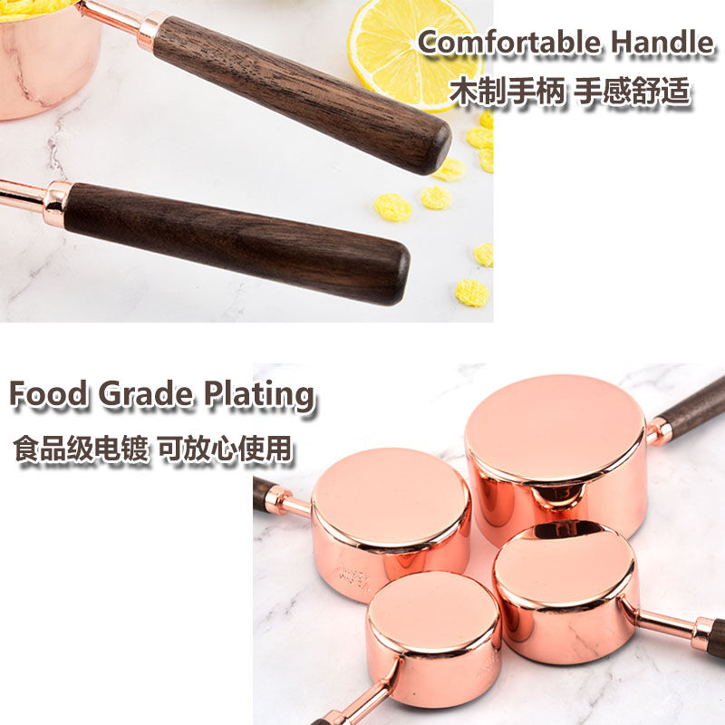 Thumbnail: BA-017 Stainless Steel Measuring Cups and Spoons Set With Walnut Wooden Handle