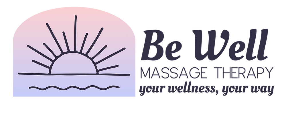 The Be Well Logo featuring a pink and purple ombre rising sun