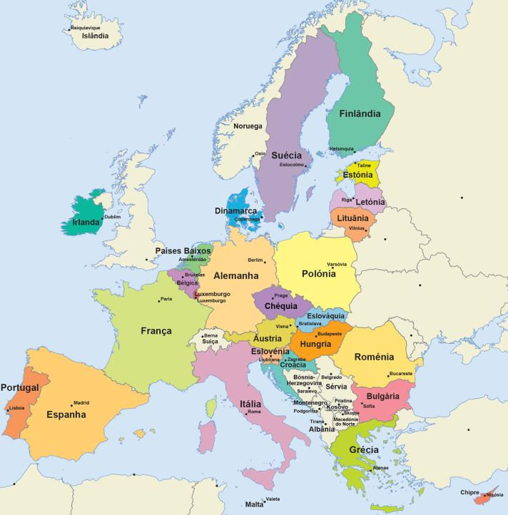 Mapa de países integrantes da União Europeia; Fonte: União Europeia.