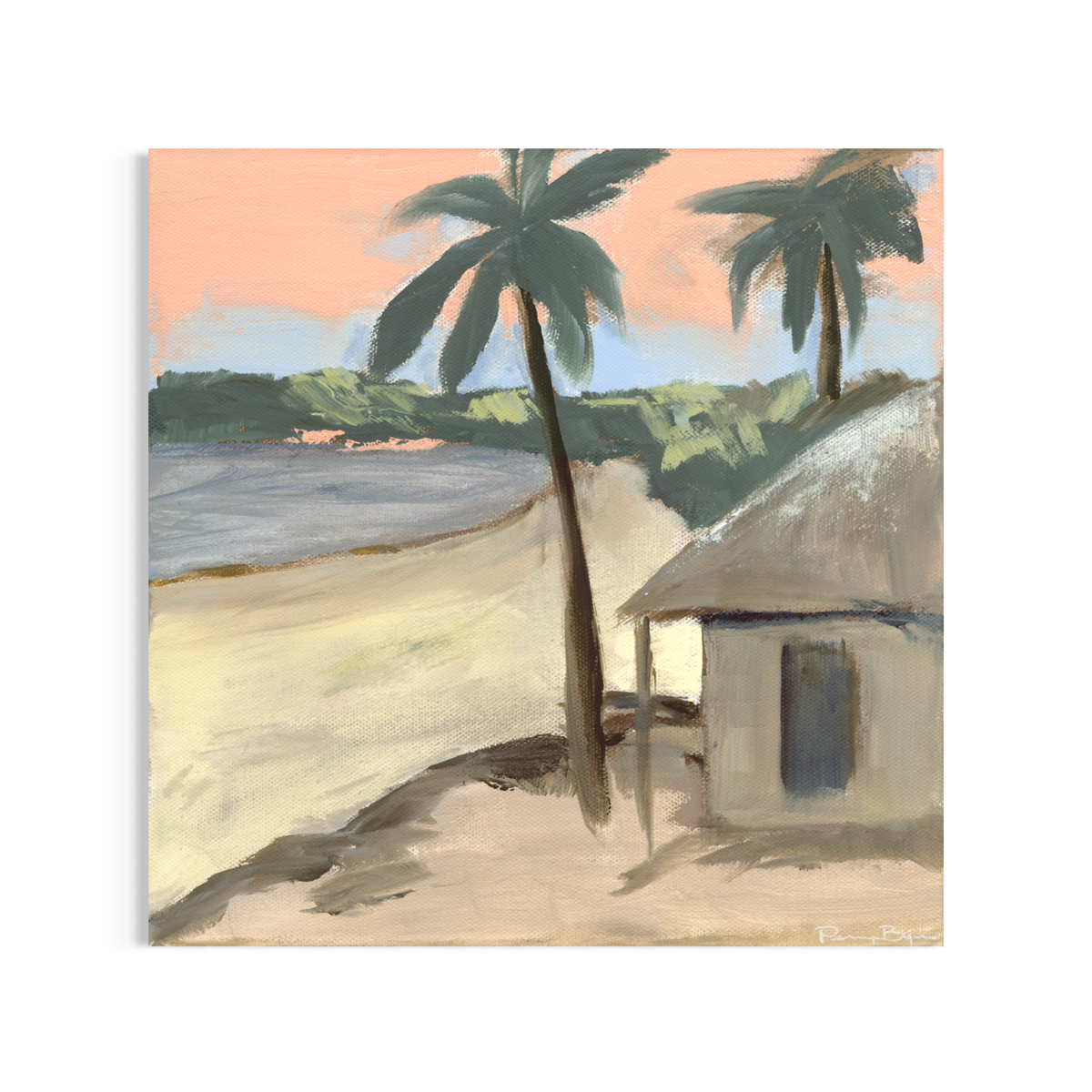 Low Tide limited edition fine art print by Penny Byrne – coastal beach scene with palms and shoreline at low tide