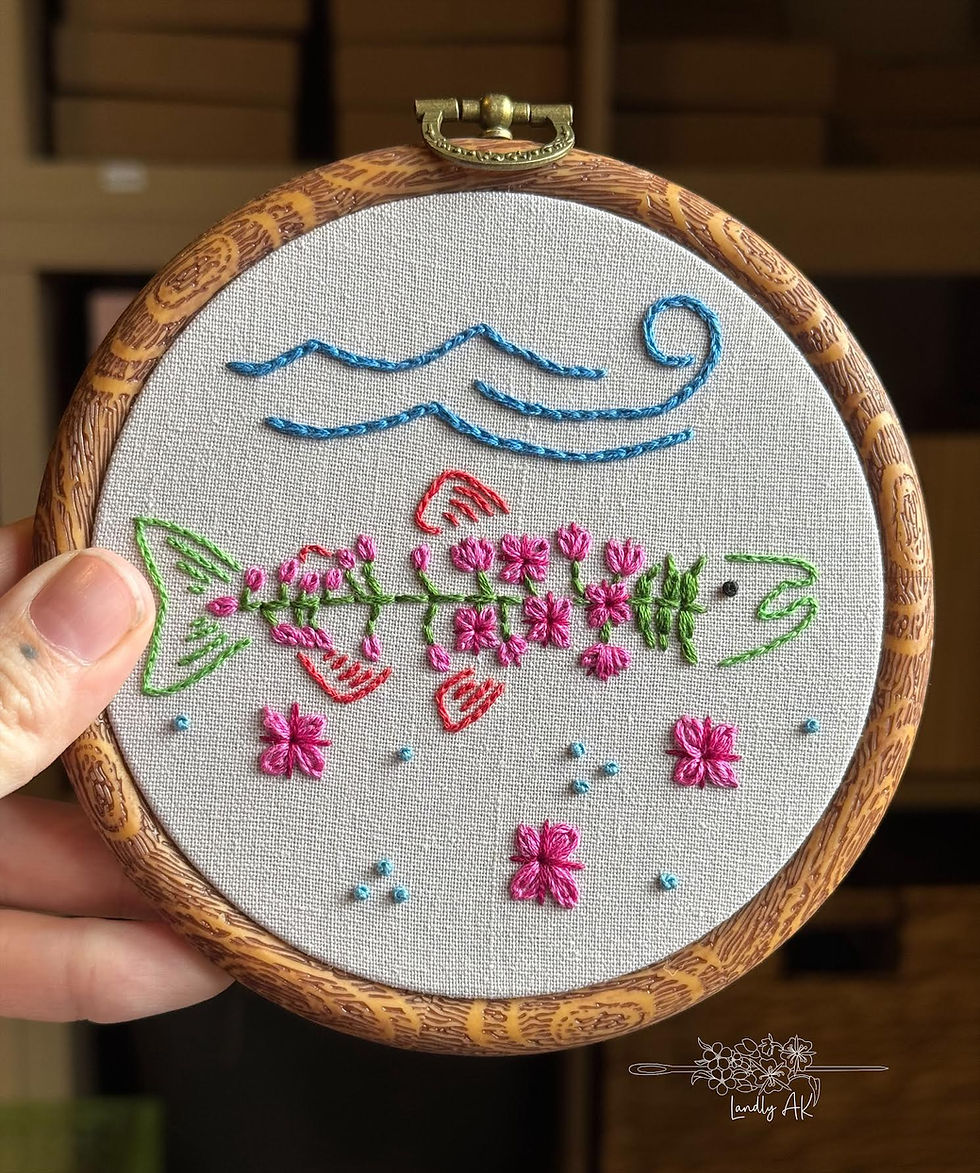 Fireweed Salmon Hand Embroidery