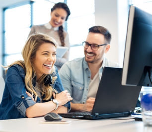 business people using computer with fiber optic internet