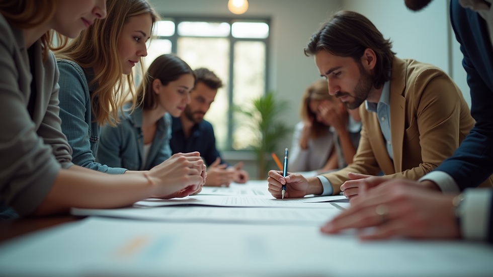 Eye-level view of a diverse group of people collaborating on a project