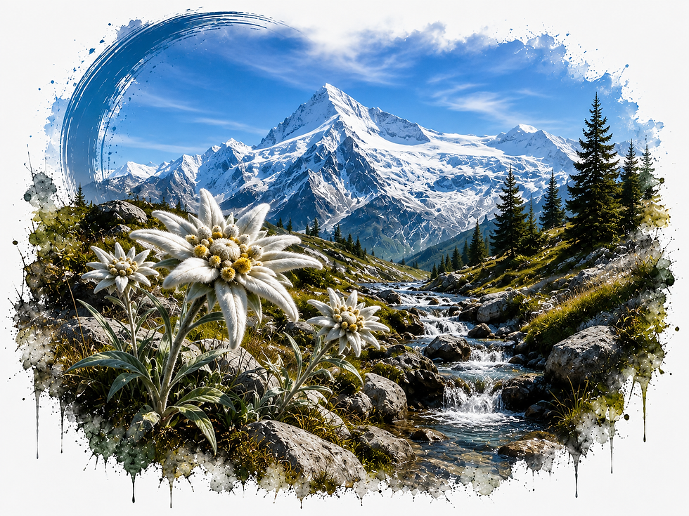Miniaturbild: Alpen Leinwandbild A2 – Berge, Hirsch & Alm | 5 Motive