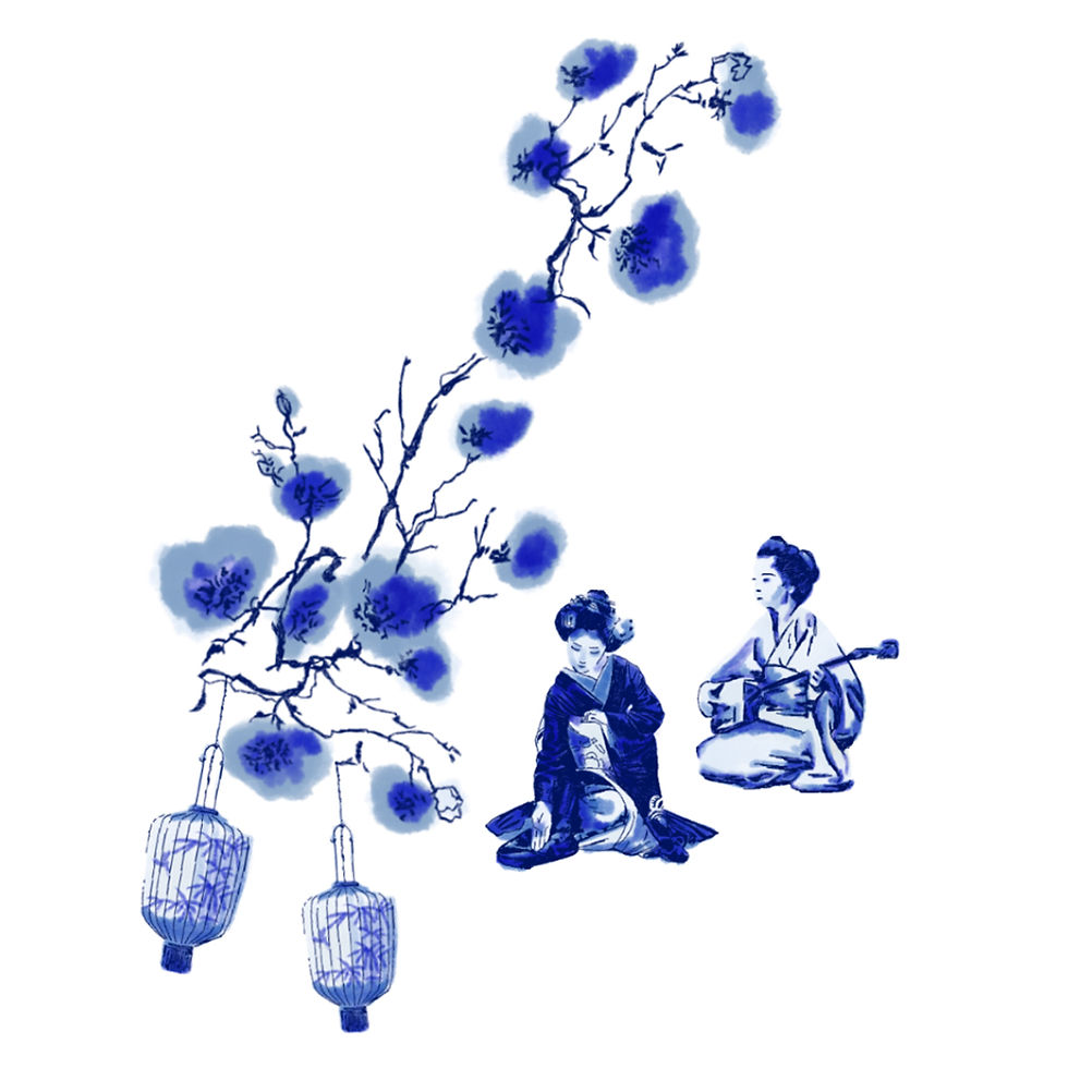 Thumbnail: Set of 4 Royal Blue Geisha Tiles