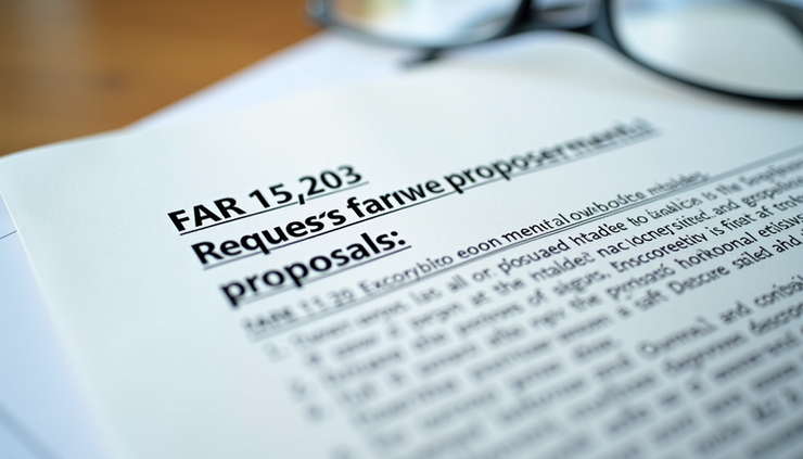 Eye-level view of a government procurement document with highlighted sections