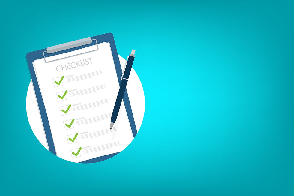 Close-up view of a checklist and compliance documents on a desk