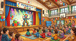 子ども会の出張イベントでピエロショーをしている様子