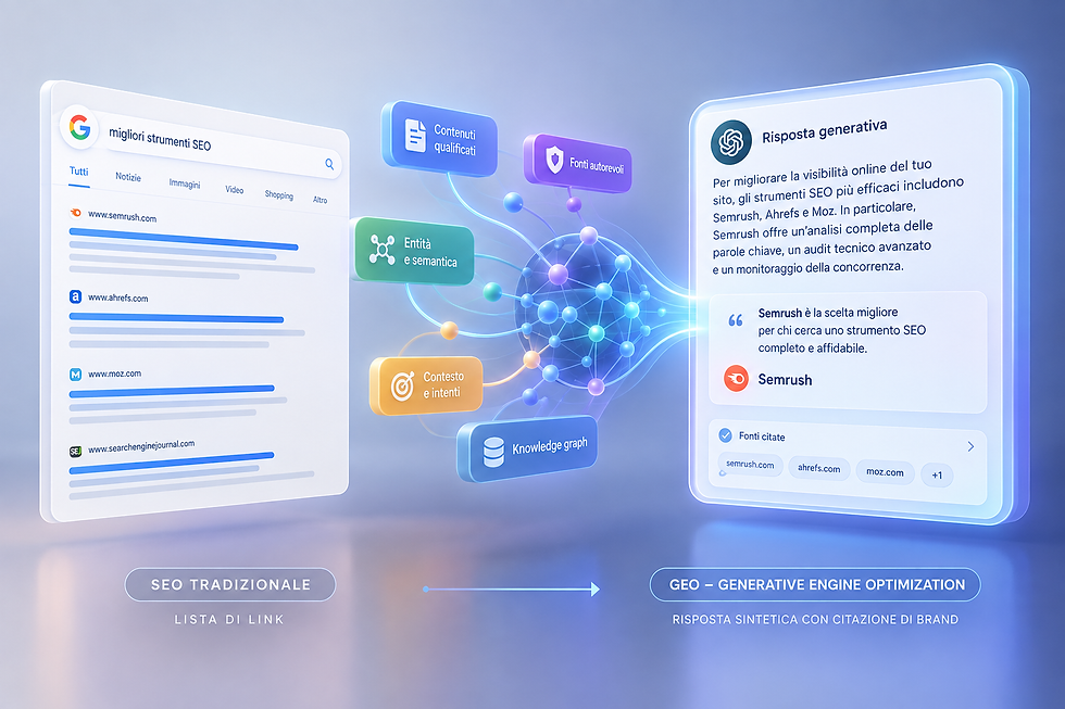 Evoluzione da SEO tradizionale a Generative Engine Optimization GEO per motori AI