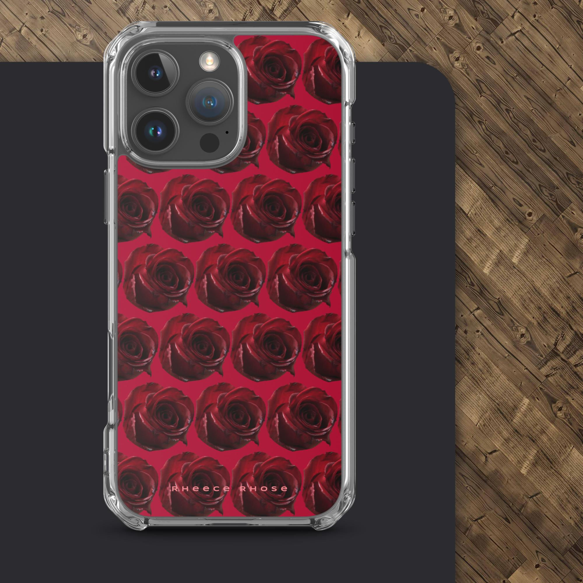Dark Red Rose-Patterned MagSafe® Clear Case for iPhone®