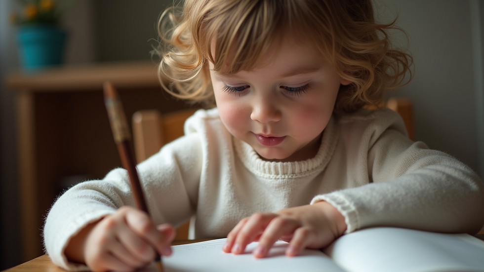 Close-up view of a young child engaging in early music education