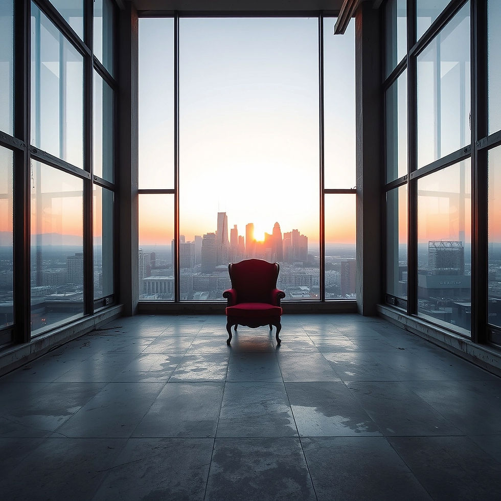 a loft in downtown los angeles, concrete floors, large windows, over looking downtown la, 
