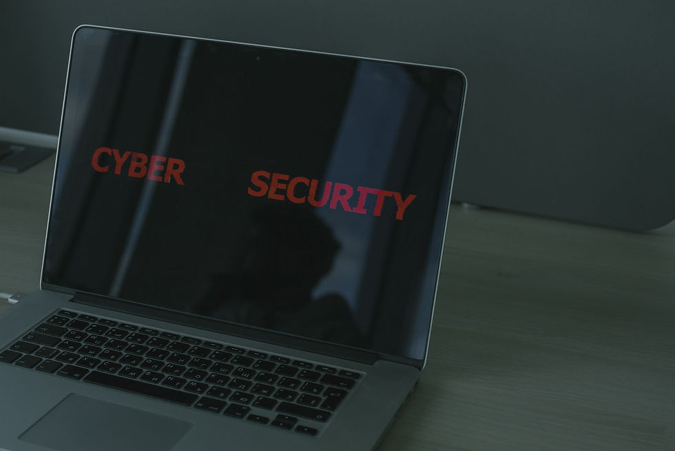 Laptop showing cybersecurity text, representing supply chain checks in hardware procurement