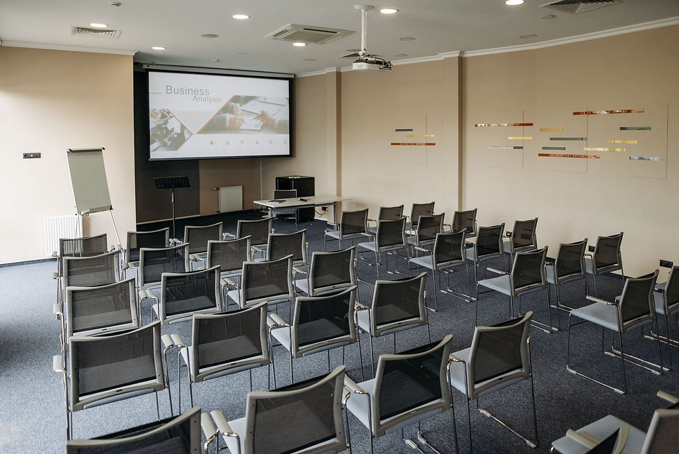 Conference room set up for a phishing awareness training session
