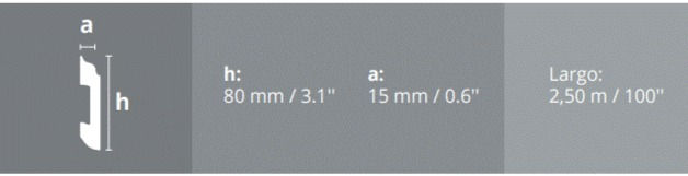 Miniatura: Medidas Guardaescoba EPS Curve Blanco 8 cm x 2.5 mt