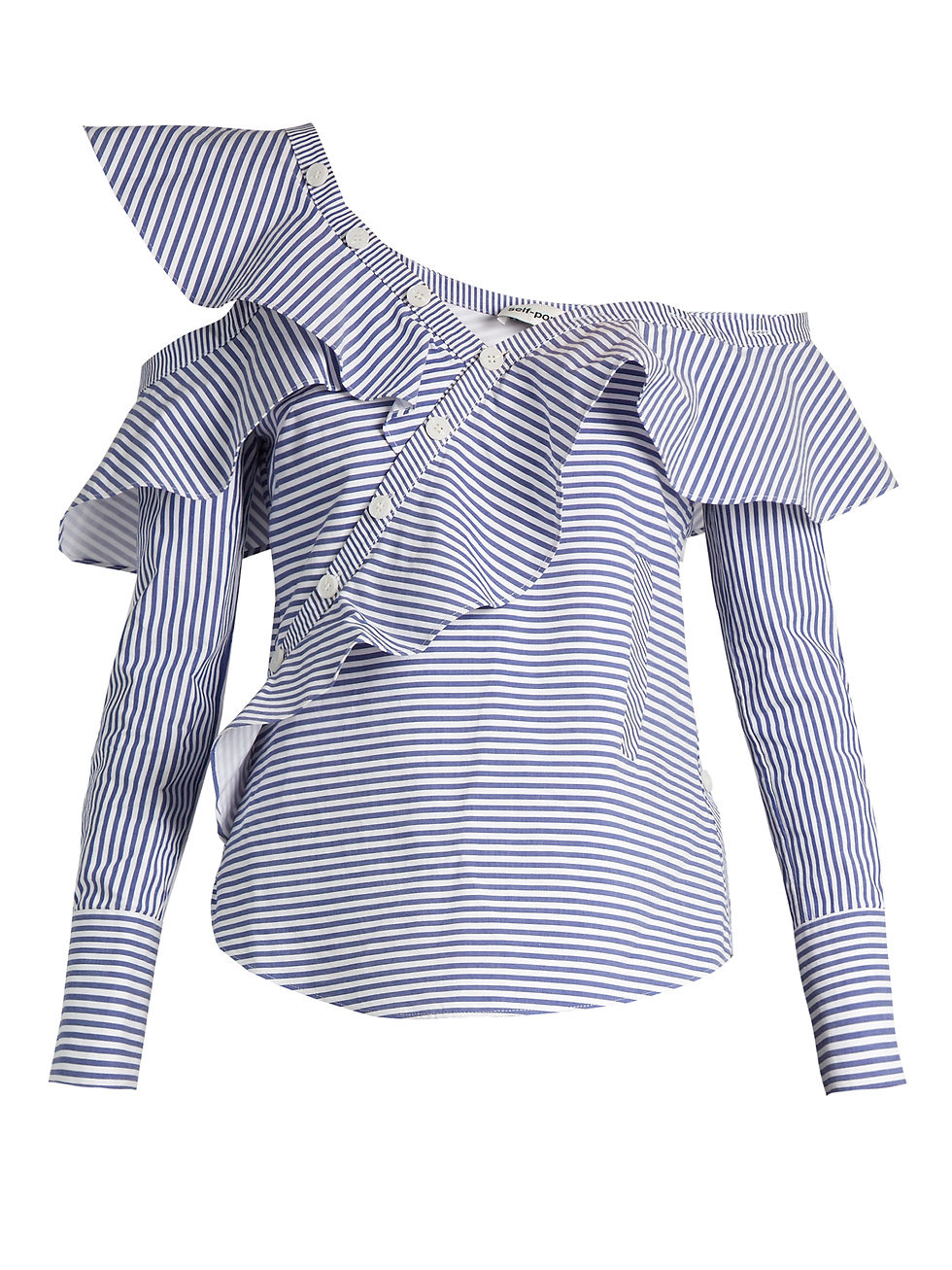 SELF-PORTRAIT One-shoulder striped cotton shirt