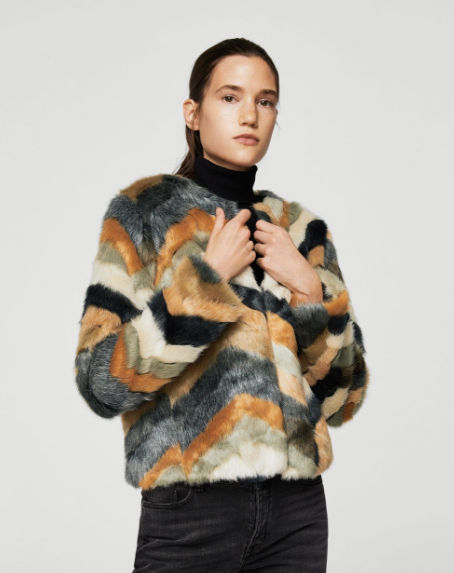 Mango Contrast faux fur coat
