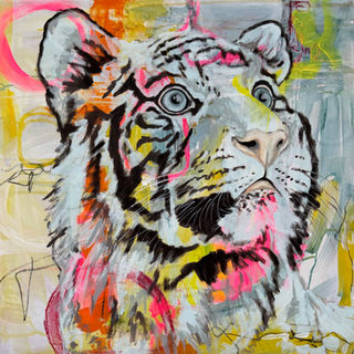 Tiger Kopfportrait modern gemalt - fokussierter Blick