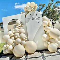 monochromatic balloon decor baby shower gender reveal