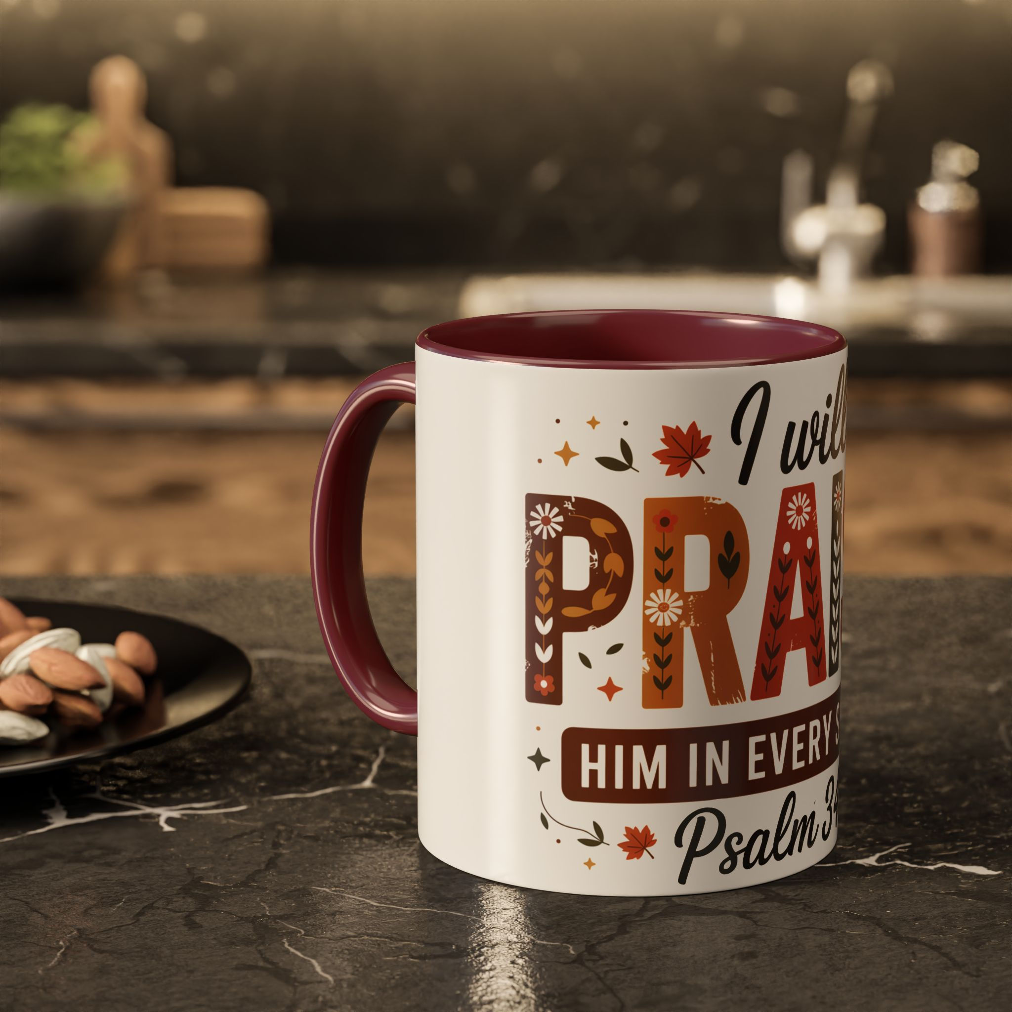 I Will Praise Him in Every Season Psalm 34:1 Autumn Floral Mug (11oz/15oz)