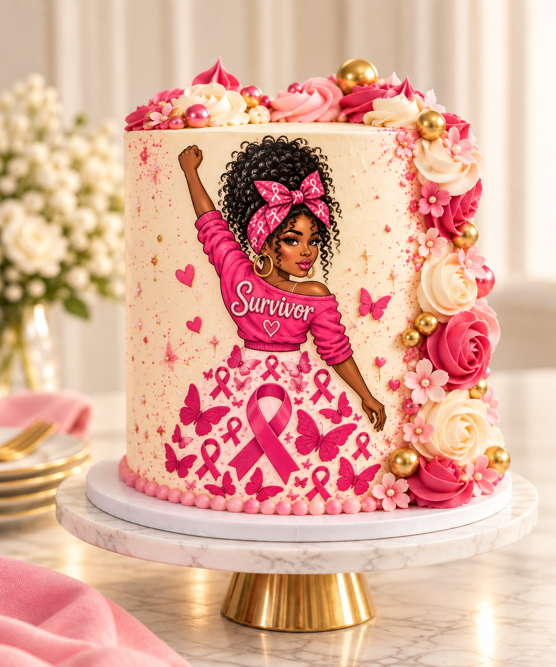 Pink Ribbon Survivor Celebration Cake