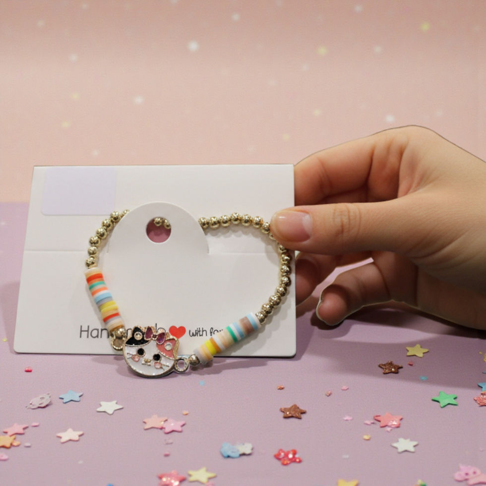 Thumbnail: Calico Cat Charm Bracelet | Handmade Beaded Jewelry | Cute Pastel Bracele