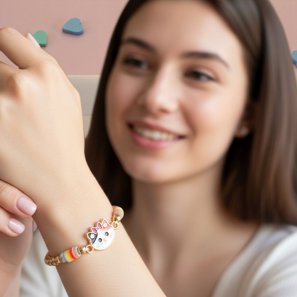 Thumbnail: Calico Cat Charm Bracelet | Handmade Beaded Jewelry | Cute Pastel Bracele