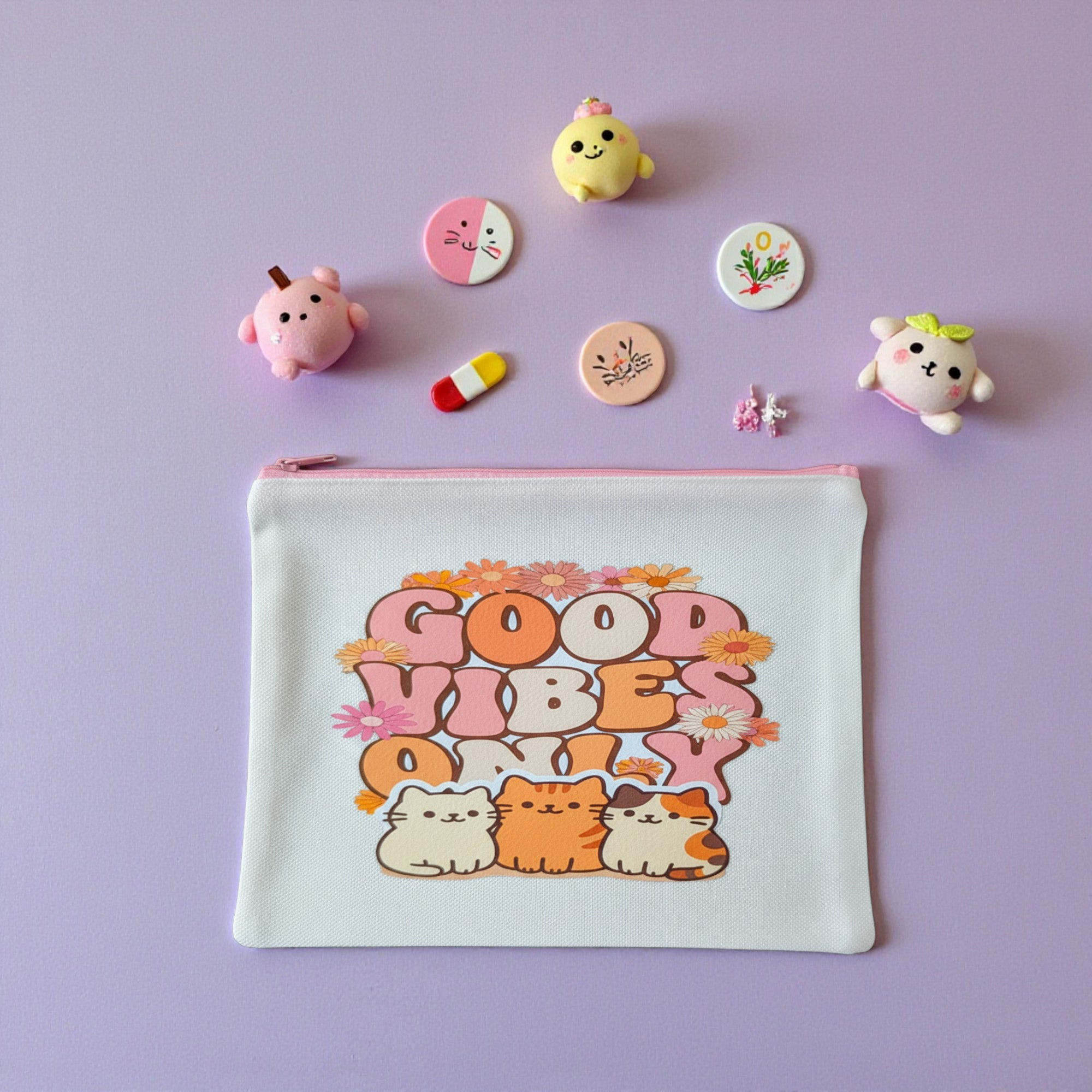 Good Vibes Only Cat Pouch | Cat Lover Gift | Cute Makeup Bag