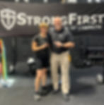Me after my Snatch Test with StrongFirst Master Instructor, Dr. Michael Hartle (also my StrongFirst SFL Instructor), Sept. 2024