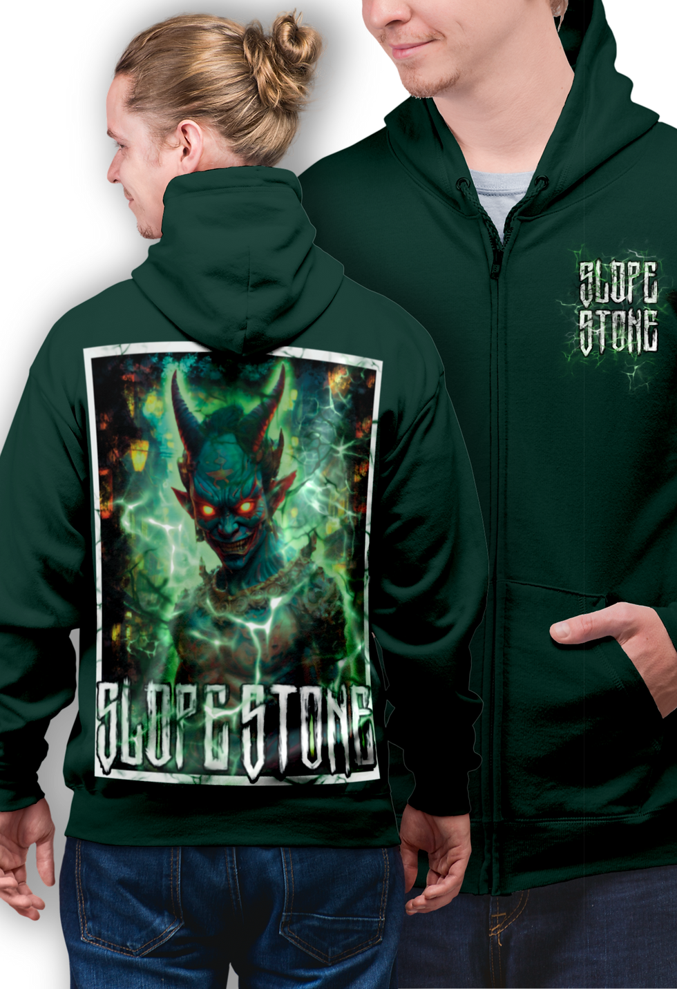 Hannya Demon - ZipHoodie - Dark Green