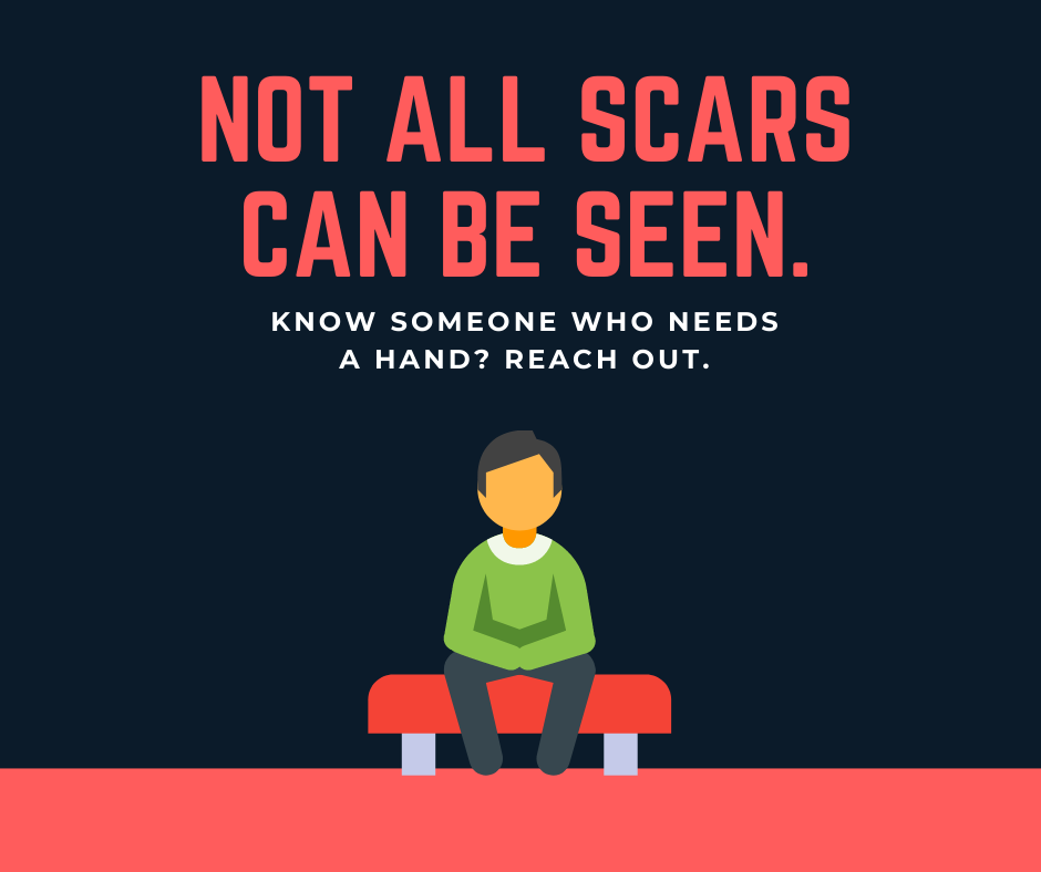 Man on a bench not all scars can be seen
