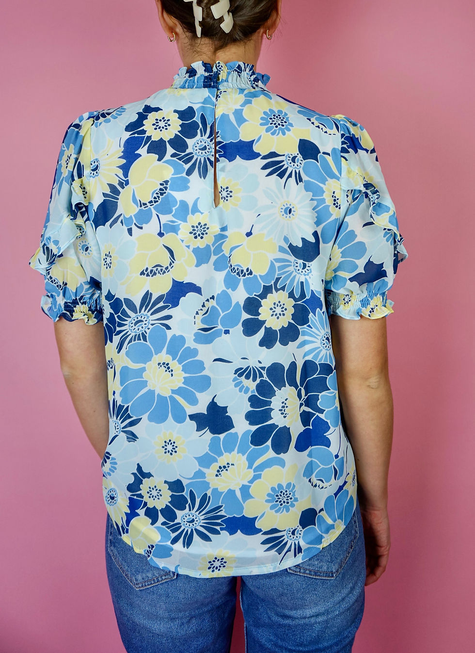 Thumbnail: Seaside Keepsake Smocked Mock Neck Blouse