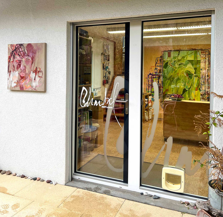 Fenster Beschriftung für das Atelier von Chantal Hediger in Schmerikon