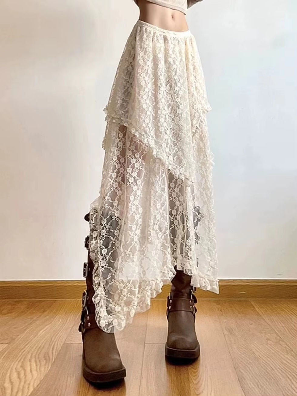 Saia Assimétrica de Renda Celeste — imagem do produto 2