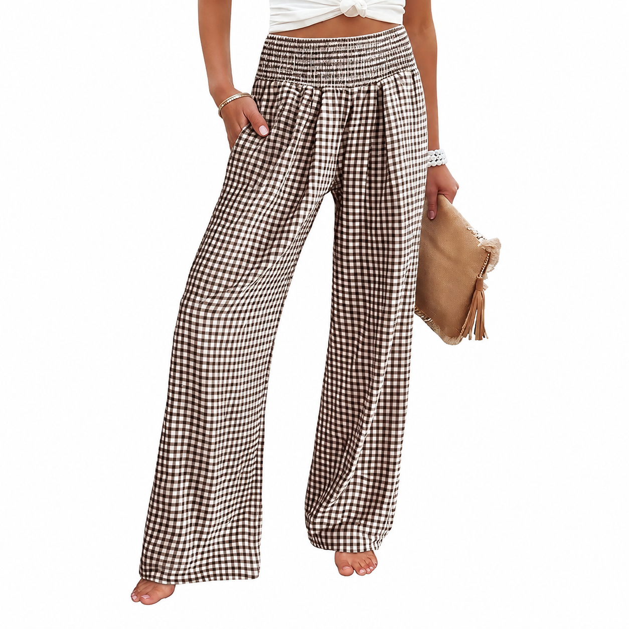 Calça Pantalona Xadrez Aurora