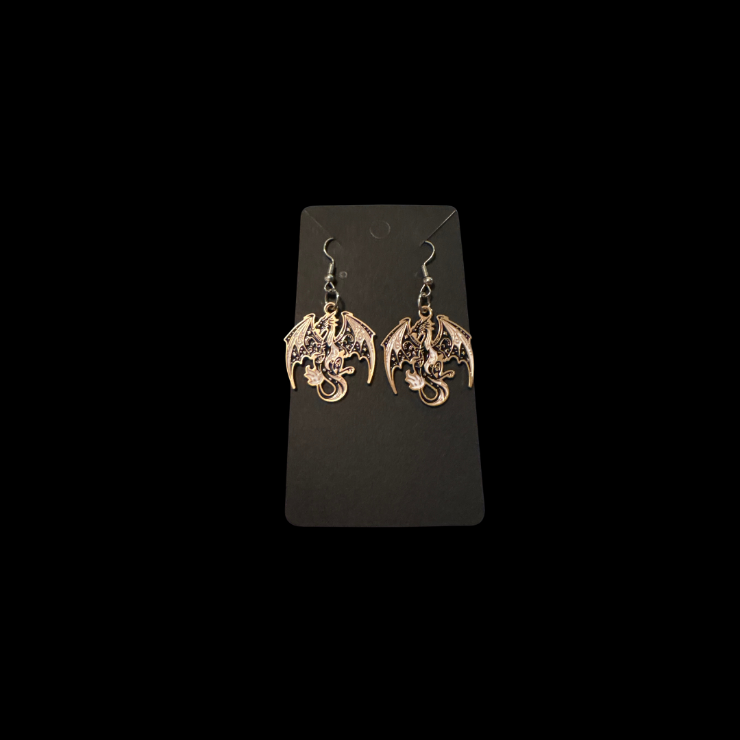 Earrings - Black & Gold Dragon