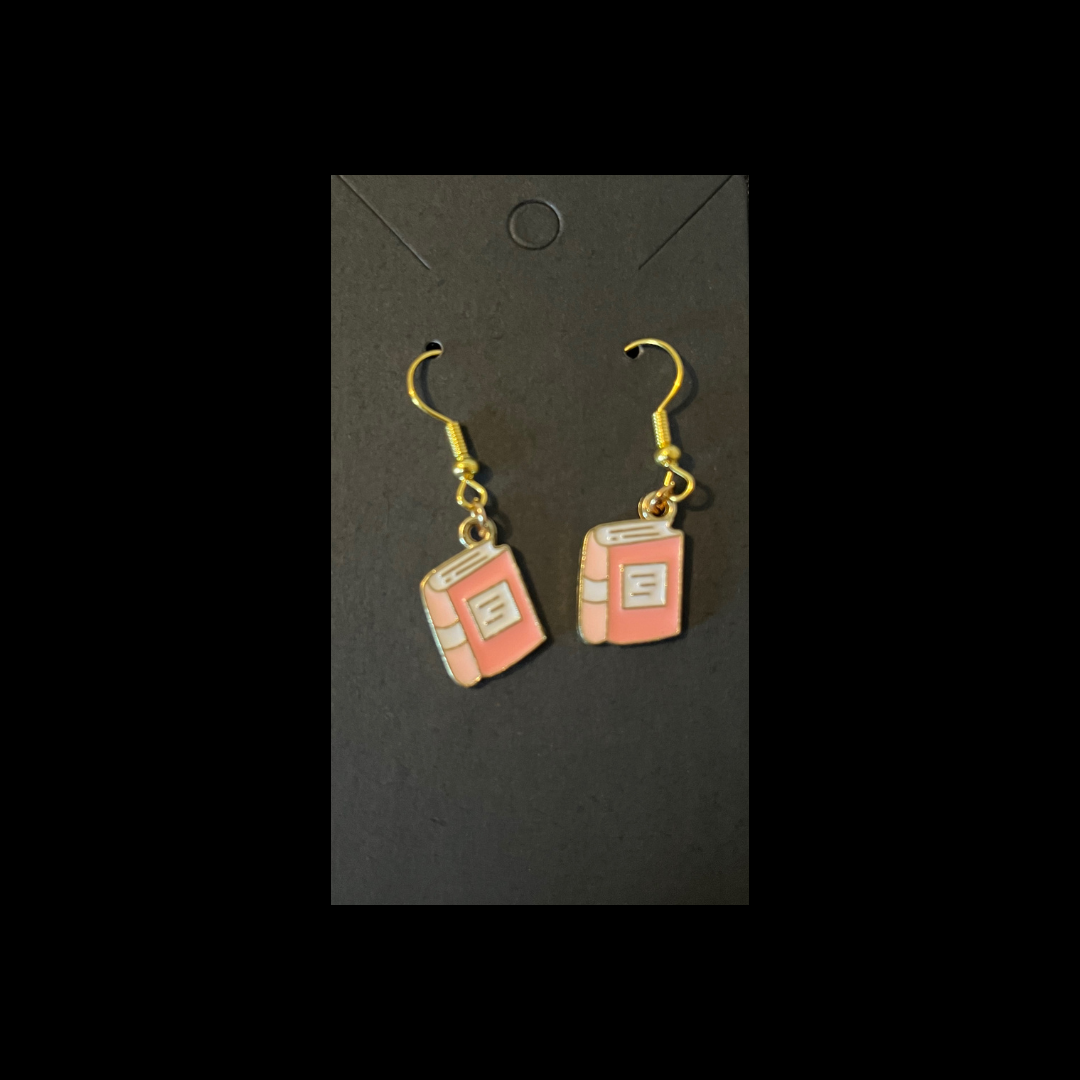 Earrings - Books (Pink)