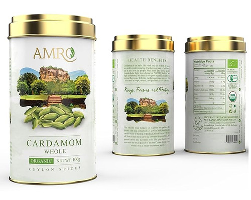 Ancient cultured Cardamon Whole in a gold Tin | Amrousa