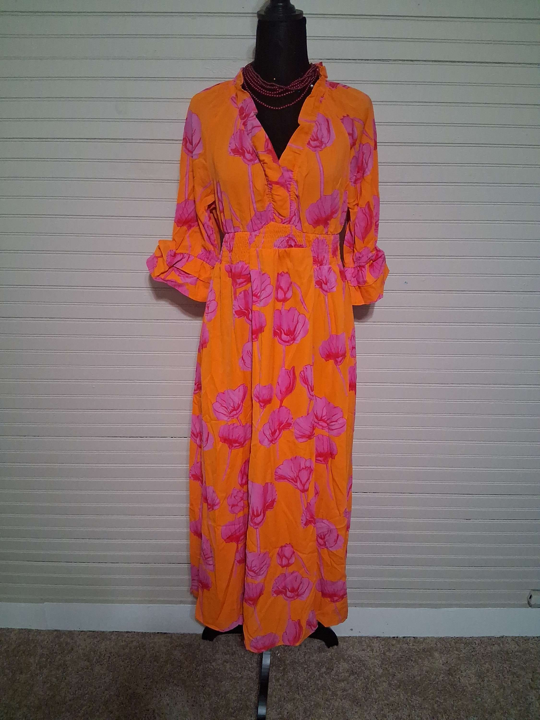 Orange and pink dress with  pockets