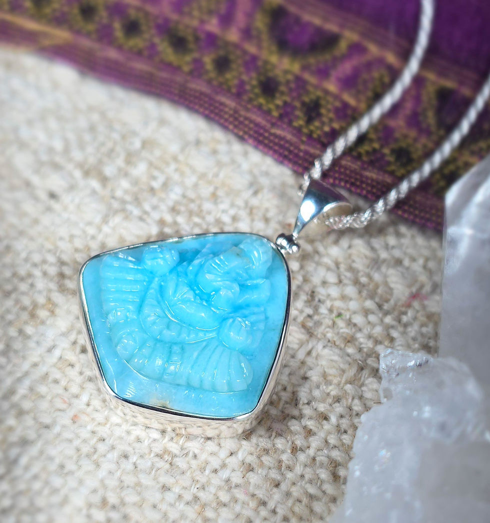 Thumbnail: Larimar carved Ganesh Pendant in sterling silver